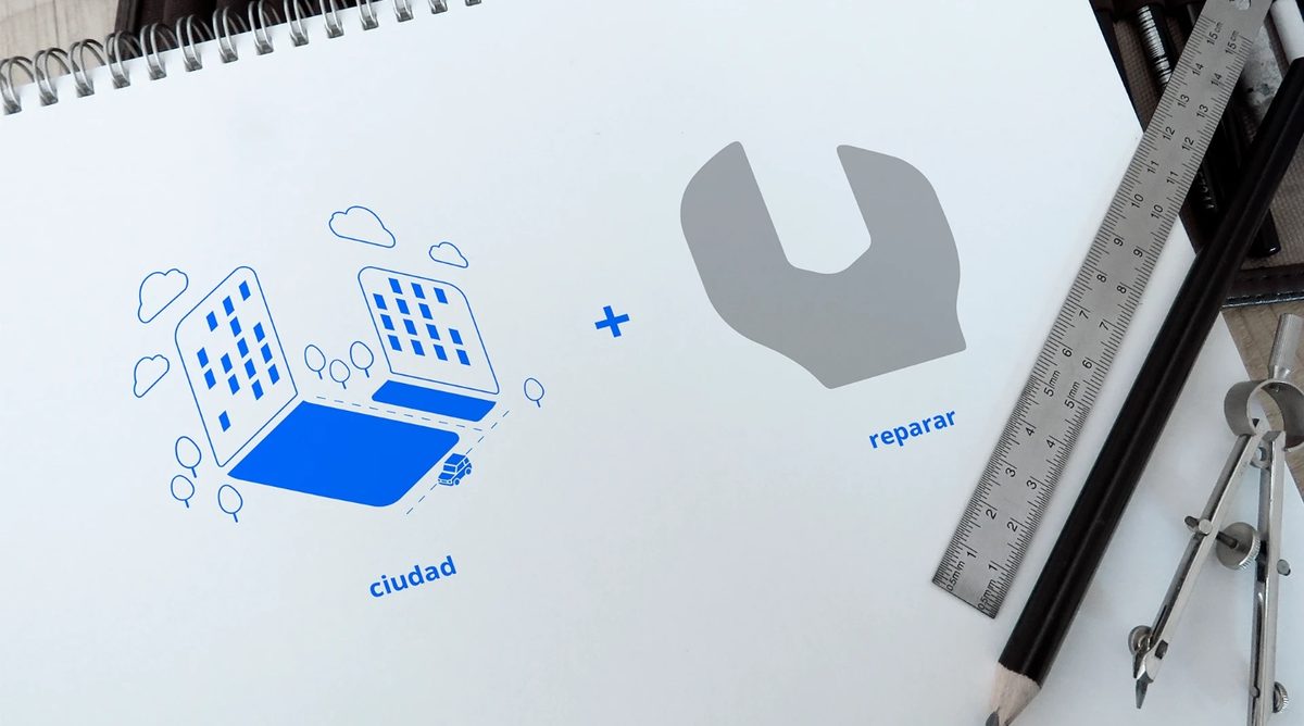 Boceto del concepto de marca: ciudad más reparar