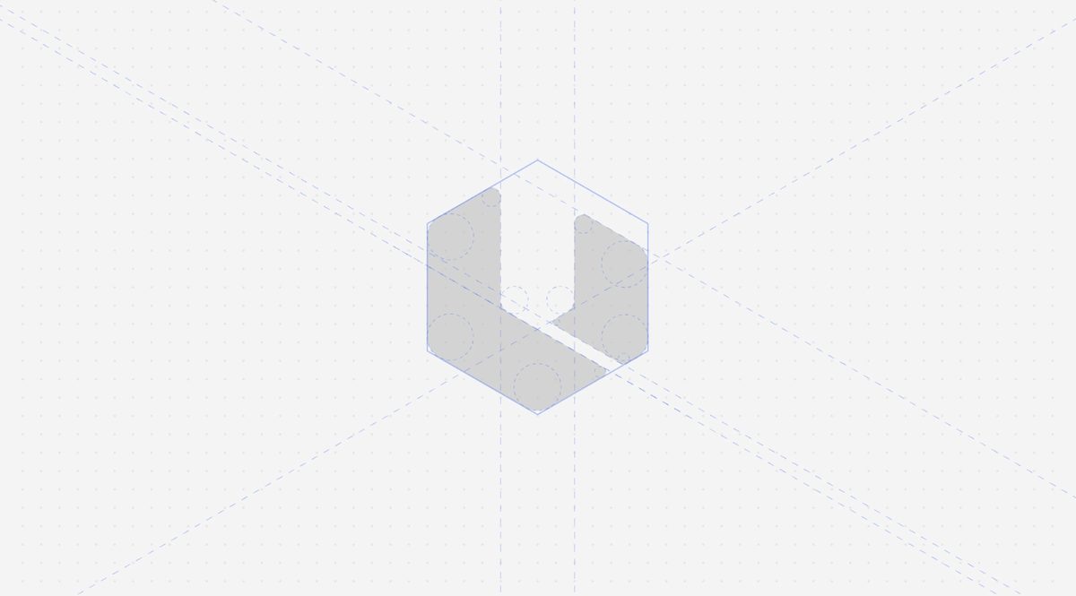 Construcción geométrica del isotipo sobre retícula hexagonal